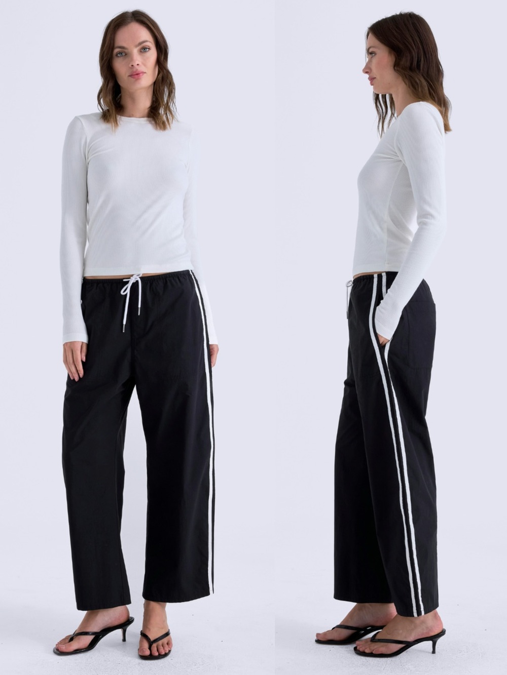 PISTOLA BODIE PANT Wide-Leg Track Pants with Side Stripe Black, S M L
